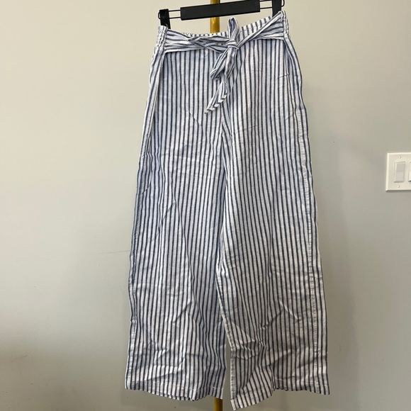 beachlunchlounge Pants - Blue and White Striped Linen Cotton Wide Leg Pants